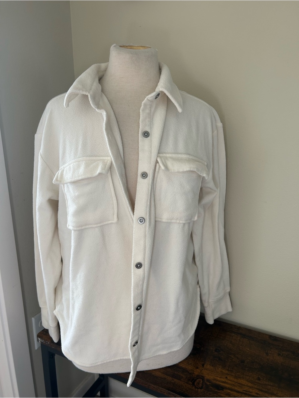 Cream Button-Up Shacket Jacket
